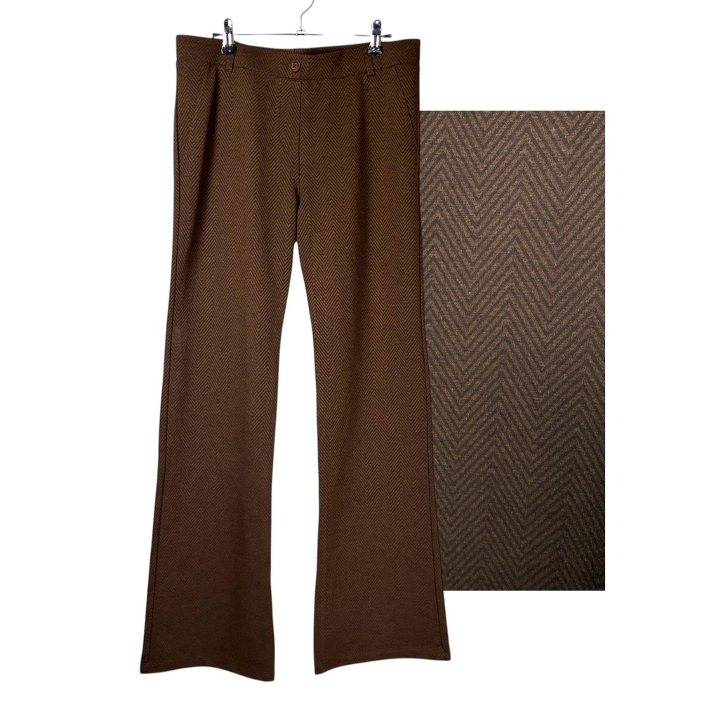 Betabrand Chevron Classic DPYP Dress Pant Yoga Pant Bootcut Size L Brown